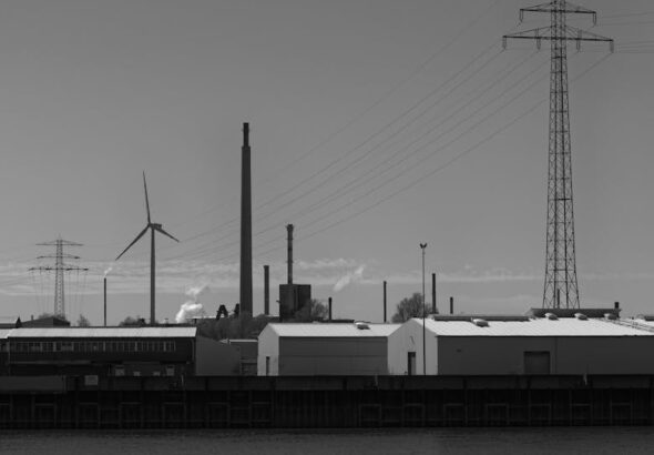 Wind turbine and industrial facility representing environmental credits