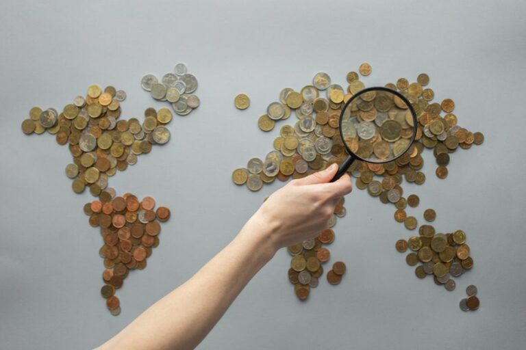 A modern world map reflecting international financial data
