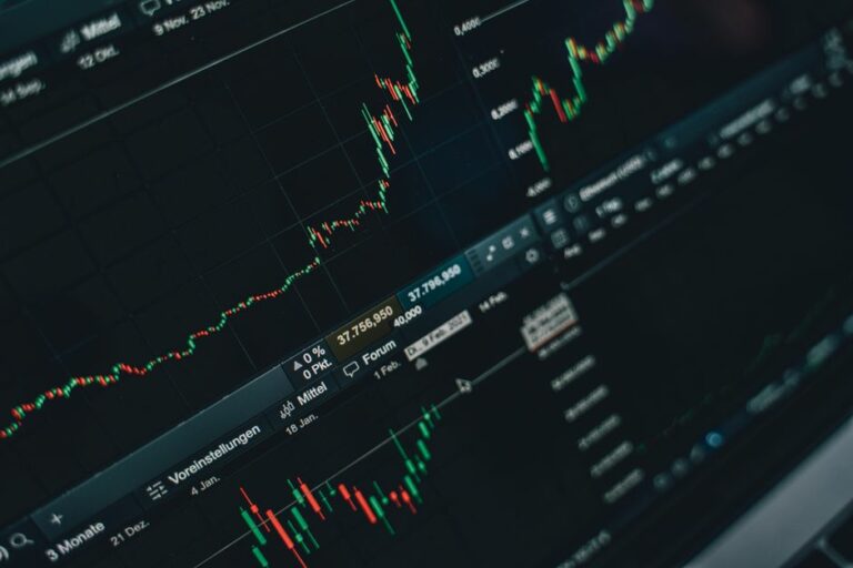 A stock market growth trend line chart on a screen.