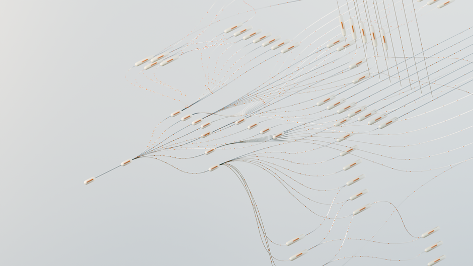 A futuristic network graph visualization representing deep learning models in financial forecasting.