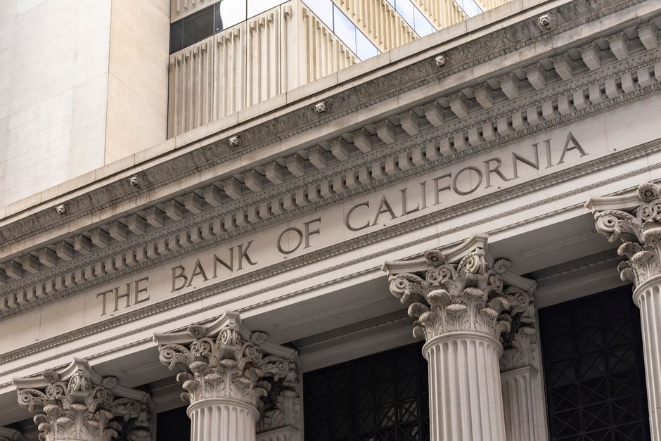 A modern banking institution building.