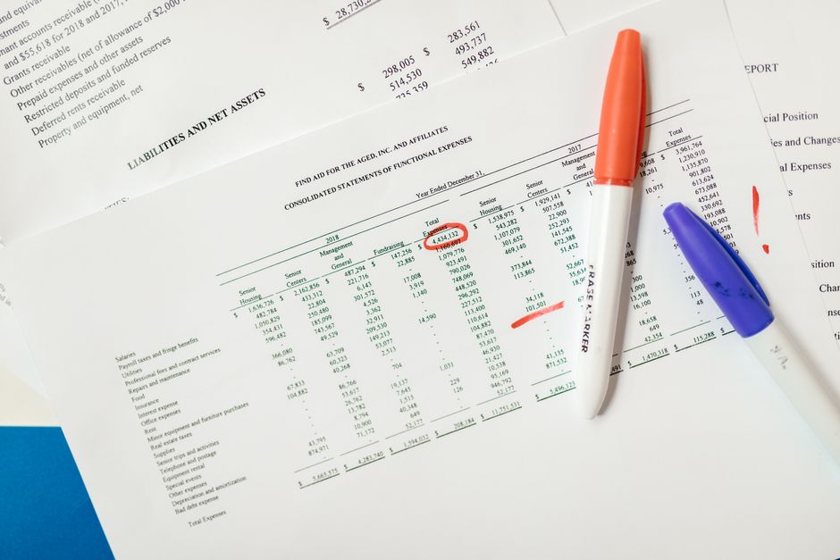 An accounting spreadsheet showing balance sheet and ledger accounts