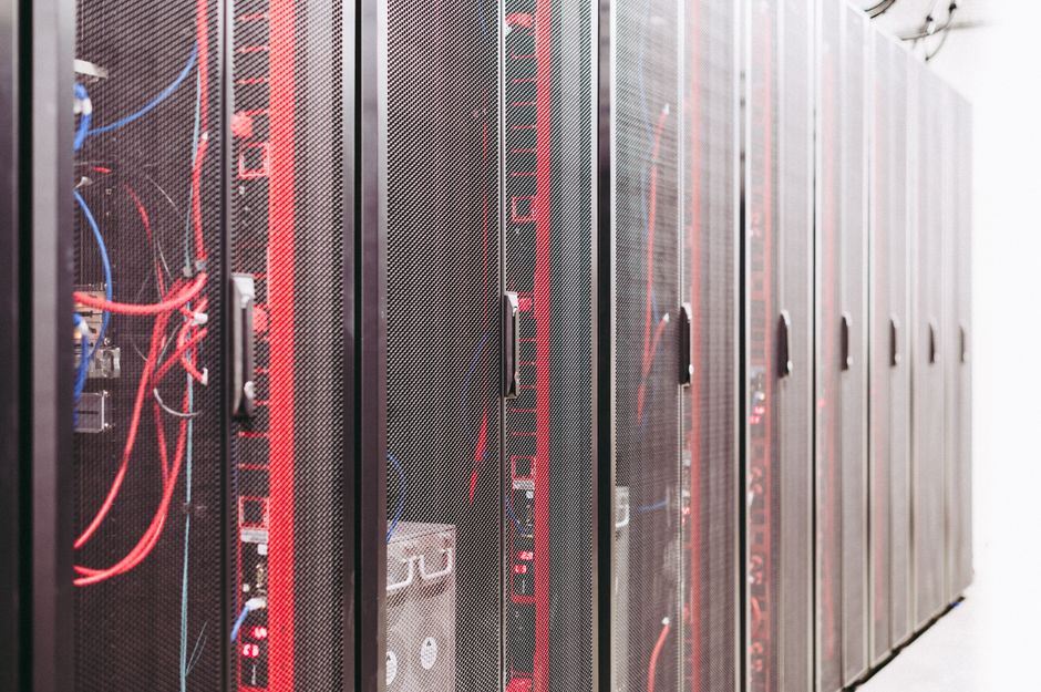 A cloud ERP enterprise database server room powering automated accounting systems